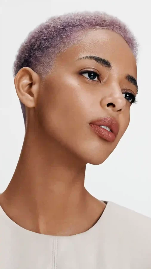 model woman short hair style light purple hair colour